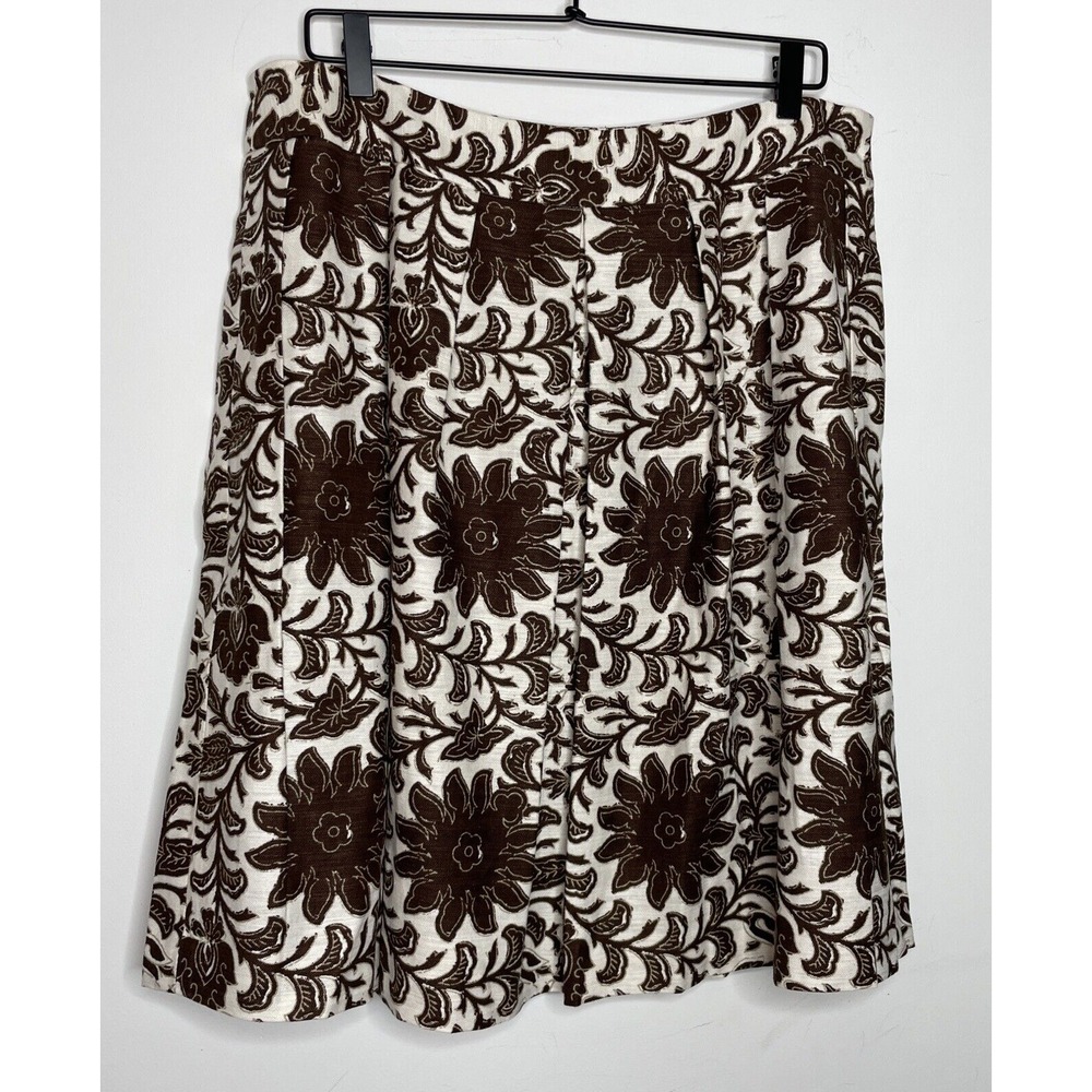 Talbots Midi Flare Pleated Skirt Women's Size 14 Linen Blend w/ Pockets New